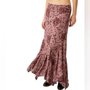 Free People Burgundy Floral Maxi Skirt